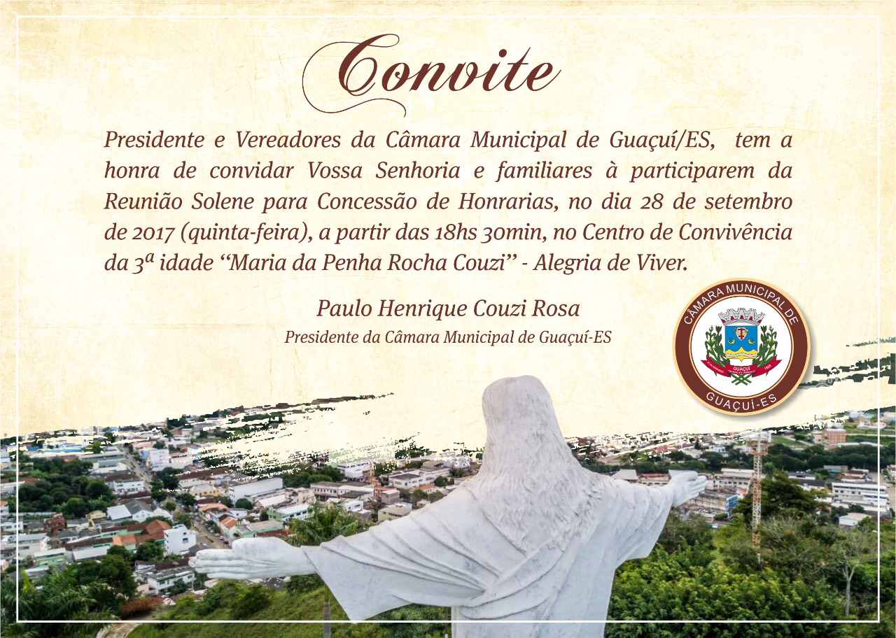 Convite para a Reunião Solene de Concessão de Honrarias 