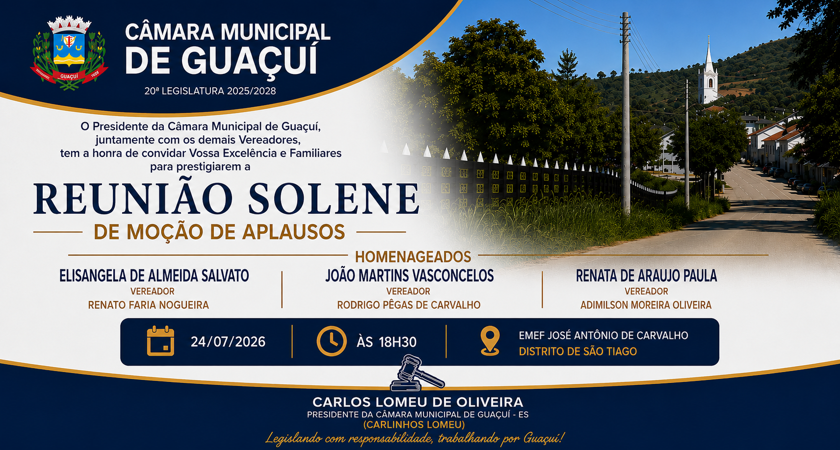 Imagem da notícia: A CÂMARA CONDIDA PARA REUNIÃO SOLENE  E MOÇÃO DE APLAUSOS NO DISTRITO DE SÃO TIAGO