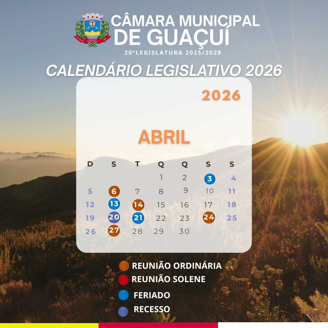 Imagem da notícia: CALENDÁRIO LEGISLATIVO – ABRIL DE 2026