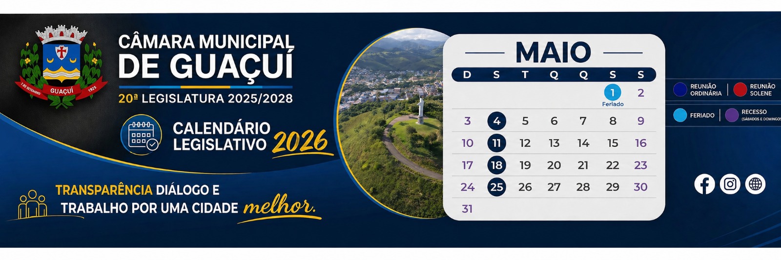 Imagem da notícia: CALENDÁRIO LEGISLATIVO MAIO  DE 2026!