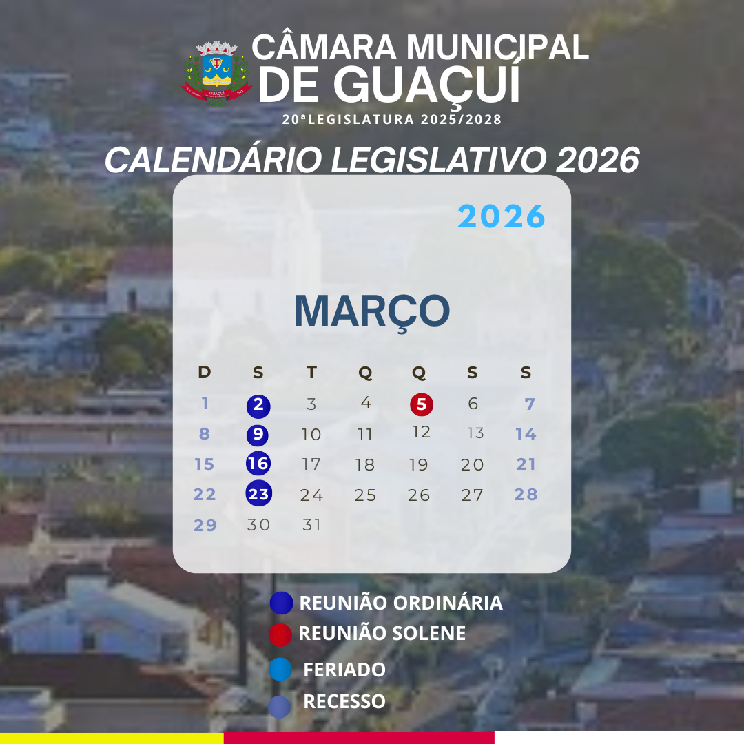 CALENDÁRIO LEGISLATIVO – MARÇO DE 2026