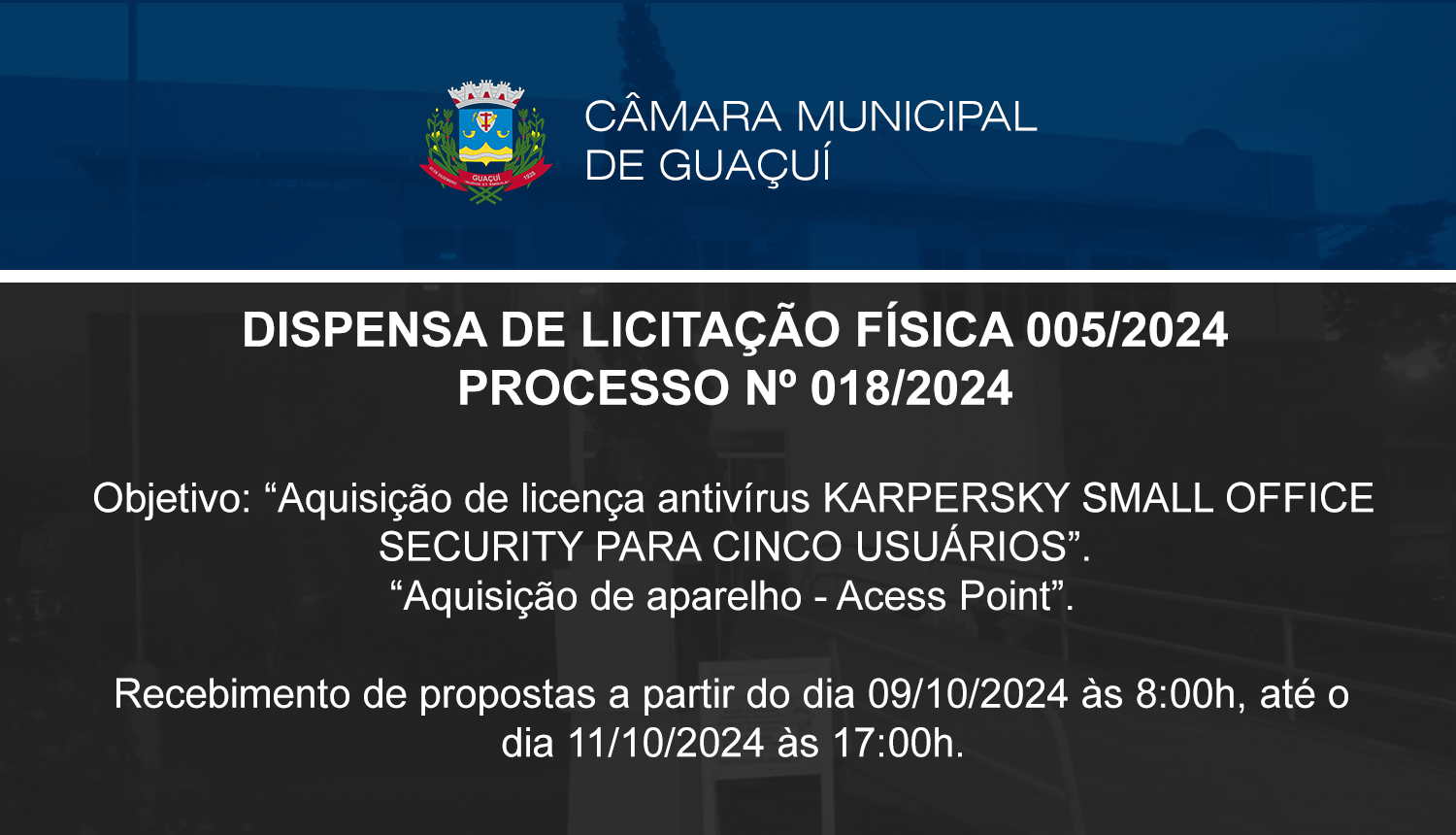 DISPENSA DE LICITAÇÃO FÍSICA 005/2024.