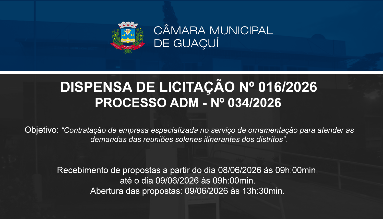 DISPENSA DE LICITAÇÃO Nº 016/2026