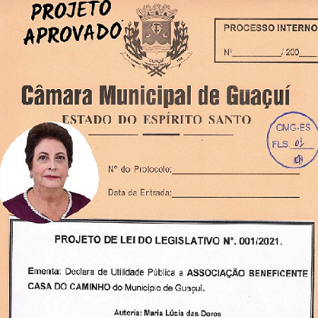 PROJETO DE LEI Nº 001/2021 DE AUTORIA DA VEREADORA MARIA LÚCIA É APROVADO.