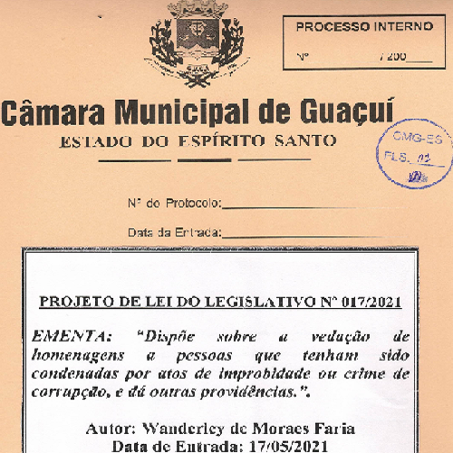 PROJETO DE LEI Nº 017/2021 DE AUTORIA DO VEREADOR WANDERLEY DE MORAES É APROVADO.
