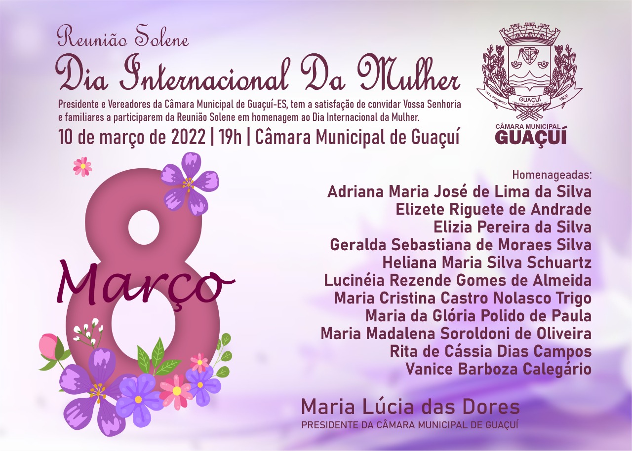 SESSÃO SOLENE EM HOMENAGEM AO DIA INTERNACIONAL DA MULHER.